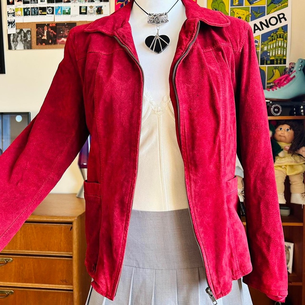 Women’s Red Suede Zip Front Jacket